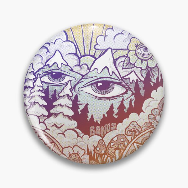 Item preview, Duel Mountain - psychedelic 60s colourful mountain scene with flowers and mushrooms designed and sold by BonusClothingCo.