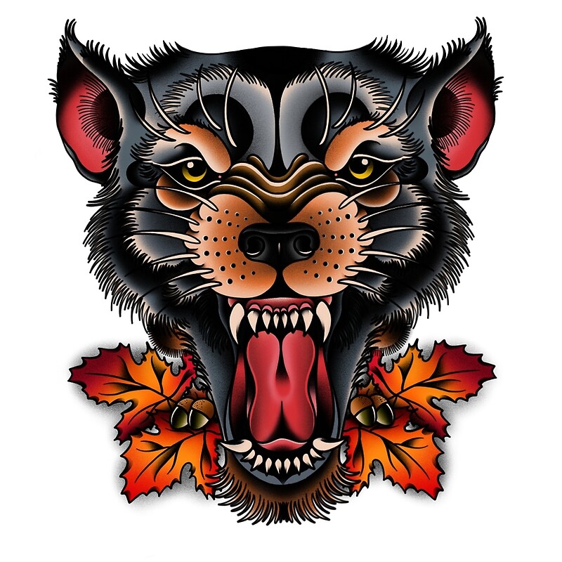 "NEW TRADITIONAL WOLF TATTOO" by Bauod13 Redbubble