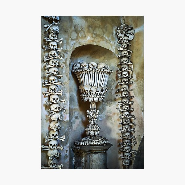 Sedlec Ossuary Chalice Photo Art, Skull Bone Church, Halloween Skull Art Photographic Print