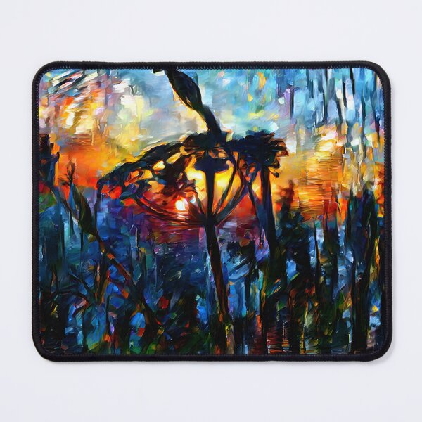 Item preview, AI Generated Style Transfer Art, Sunset And Flower Stalks Stained Glass designed and sold by ACC .