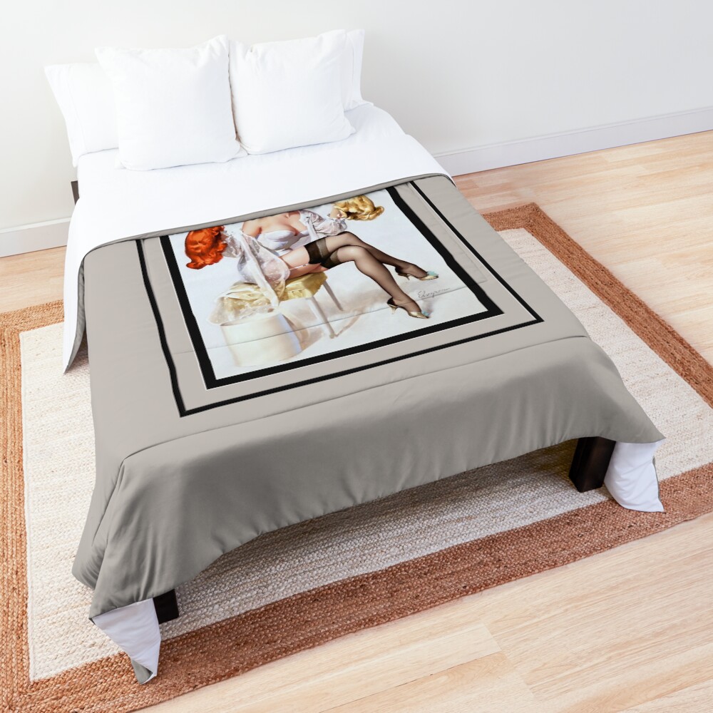 Gentlemen Prefer by Gil Elvgren - The Choice Between A Beautiful Brunette or Blonde 2 Gentlemen Prefer by Gil Elvgren Classic Remastered Xzendor7 Old Masters Art Reproductions Comforter