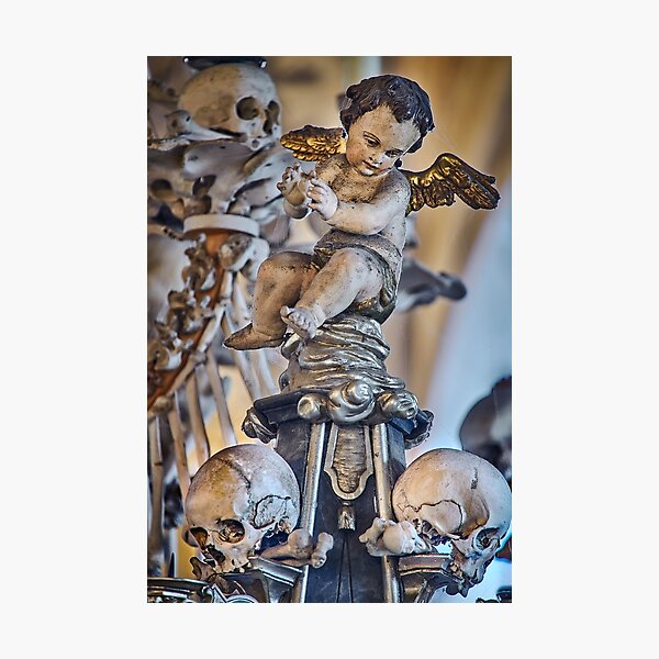 Sedlec Ossuary Cherub Photo Art, Skull Bone Church Photographic Print