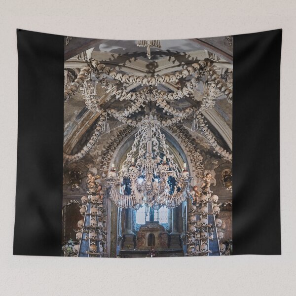 Item preview, Sedlec Ossuary Chandelier, Czech Republic Bone Church, Halloween Skull Art designed and sold by Sedlec Ossuary Project.