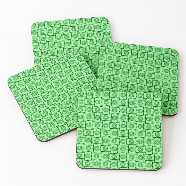 Item preview, Bellringer Motif Woven Circles and Lines Black on Bright Green Repeat 5748 designed and sold by Art in My Loft.