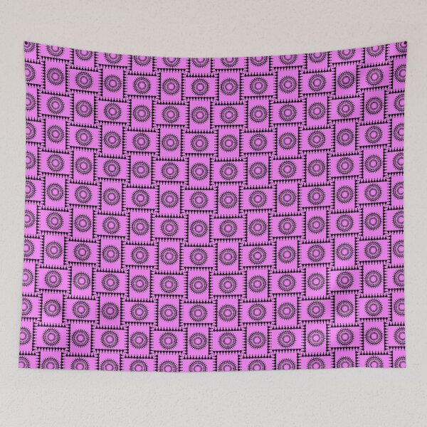 Item preview, Bellringer Motif Woven Circles and Lines Black on Bright Pink Repeat 5748 designed and sold by Art in My Loft.