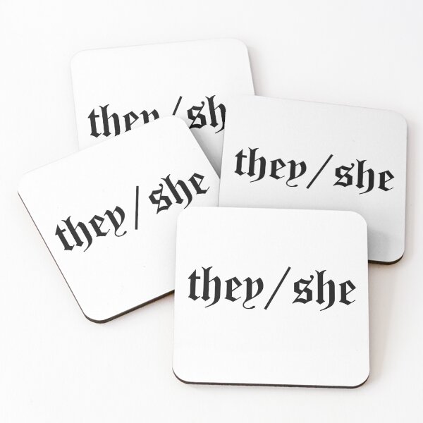 Item preview, they/she pronoun gothic text designed and sold by commiegothslut.