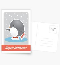 Happy Holidays - Ice Skating Penguin Postcards