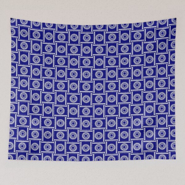 Item preview, Bellringer Motif Woven Circles and Lines White on Blue Repeat 5748 designed and sold by Art in My Loft.