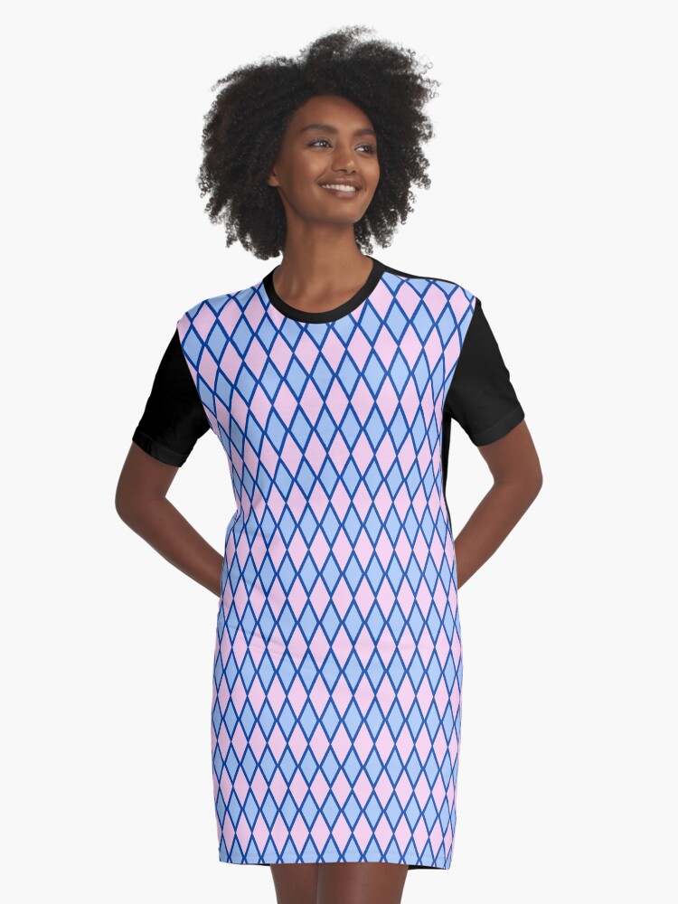 Blue and Pink Diamond Shape Pattern Graphic T Shirt Dress