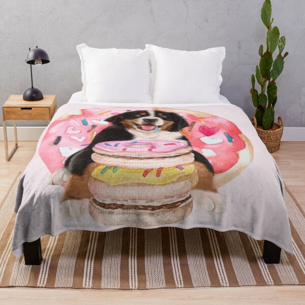 Bernese Mountain Dog : Bernese Mt. With Donuts  : Valentines day gifts 2022 Throw Blanket