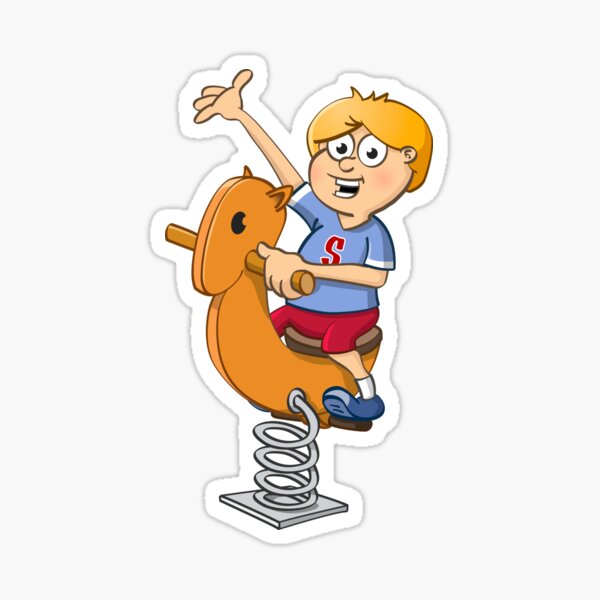 The happy boy on the spring rider. Sticker