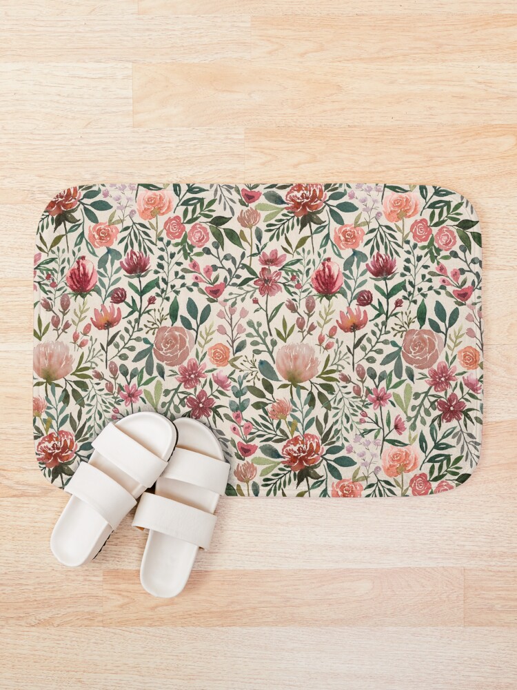 Thumbnail 1 of 6, Bath Mat, Pink Spring Flowers Pattern designed and sold by Laurenullrich.