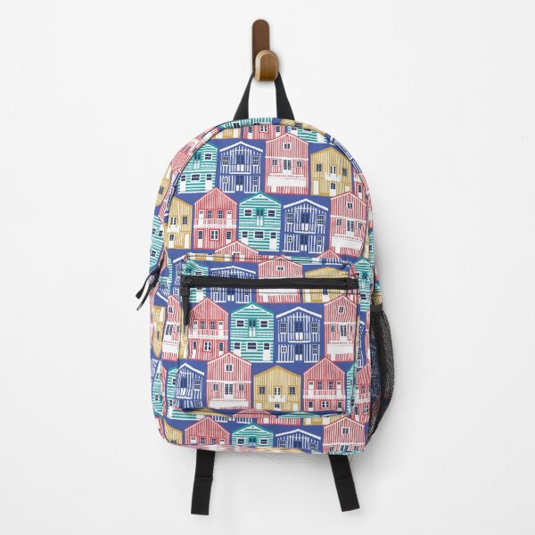 Item preview, Colourful Portuguese houses // electric blue background rob roy yellow mandy red electric blue and peacock teal Costa Nova inspired houses designed and sold by SelmaCardoso.