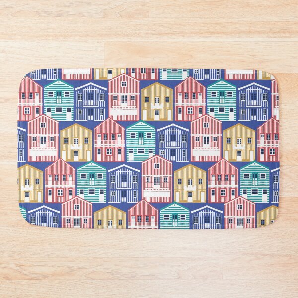 Item preview, Colourful Portuguese houses // electric blue background rob roy yellow mandy red electric blue and peacock teal Costa Nova inspired houses designed and sold by SelmaCardoso.