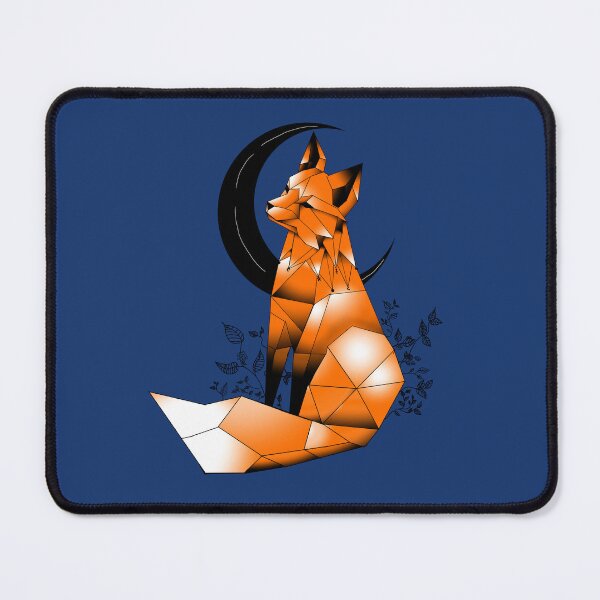 Item preview, Geometric Fox with crescent Moon and leaves Navy Blue background designed and sold by DemonicGloom.