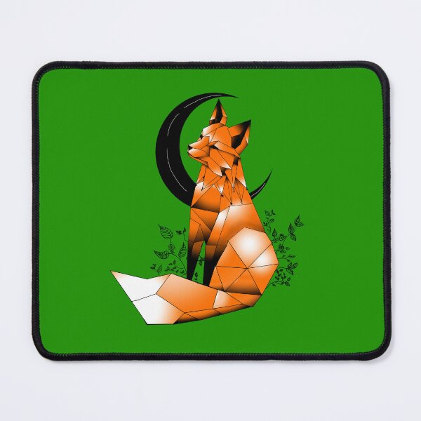 Item preview, Geometric Fox with crescent Moon and leaves green background 2 designed and sold by DemonicGloom.
