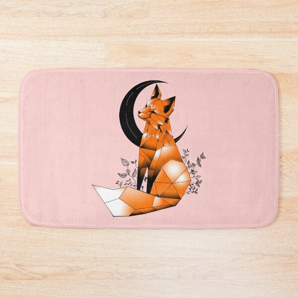 Item preview, Geometric Fox with crescent Moon and leaves light pink background  designed and sold by DemonicGloom.