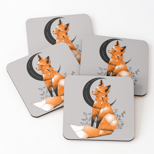 Item preview, Geometric Fox with crescent Moon and leaves designed and sold by DemonicGloom.