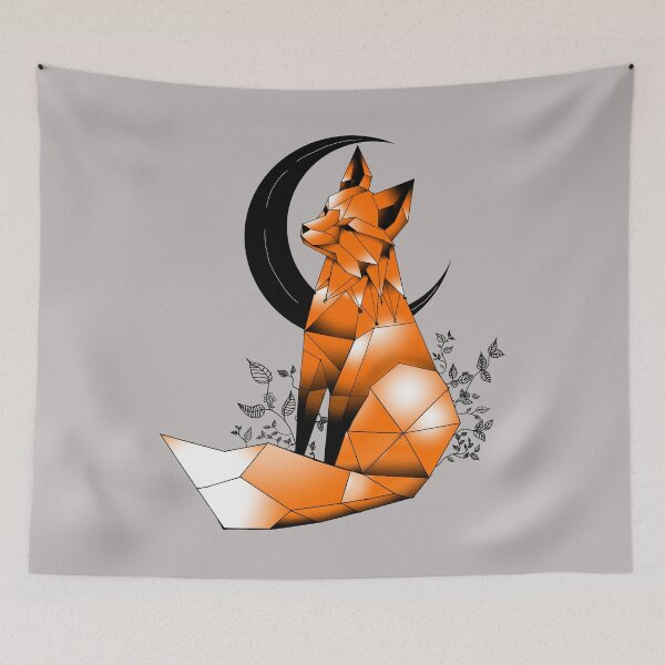 Item preview, Geometric Fox with crescent Moon and leaves designed and sold by DemonicGloom.