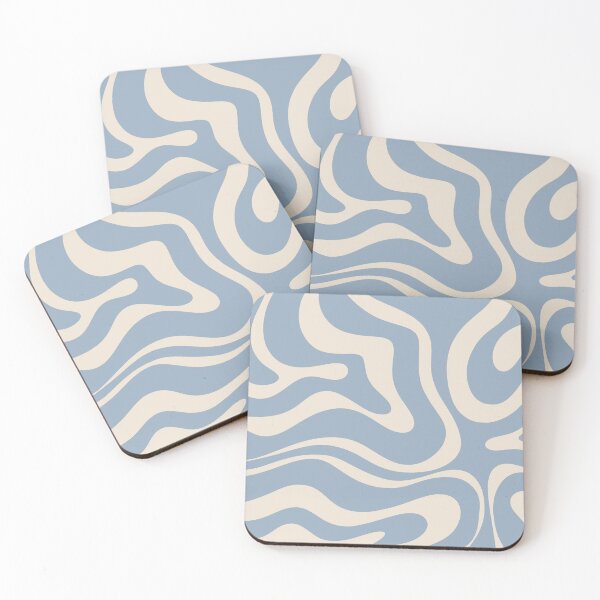 Item preview, Modern Retro Liquid Swirl Abstract Pattern Square in Muted Light Blue and Cream Beige designed and sold by kierkegaard.