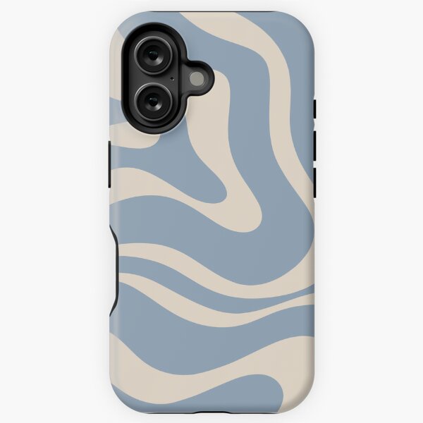 Vista previa del artículo con la obra «Cuadrado de patrón abstracto de remolino líquido retro moderno en azul claro apagado y beige crema», diseñado y vendido por kierkegaard.