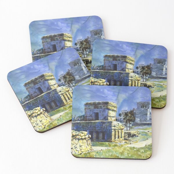 Item preview, Tulum Mayan ruins in Mexico.  Watercolor painting of Mayan ruins in Tulum in Yucatan Peninsula- Mexico designed and sold by rfoxphoto.