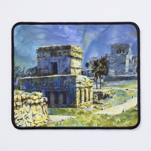Item preview, Tulum Mayan ruins in Mexico. Watercolor painting of Mayan ruins in Tulum in Yucatan Peninsula- Mexico designed and sold by rfoxphoto.
