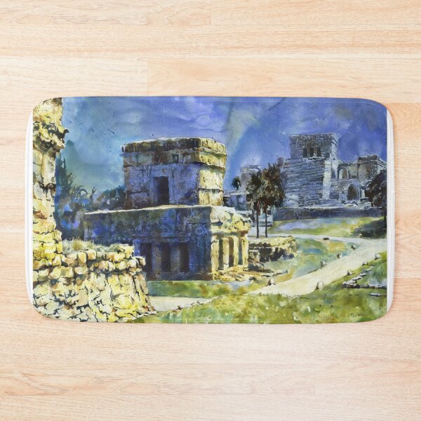 Item preview, Tulum Mayan ruins in Mexico.  Watercolor painting of Mayan ruins in Tulum in Yucatan Peninsula- Mexico designed and sold by rfoxphoto.