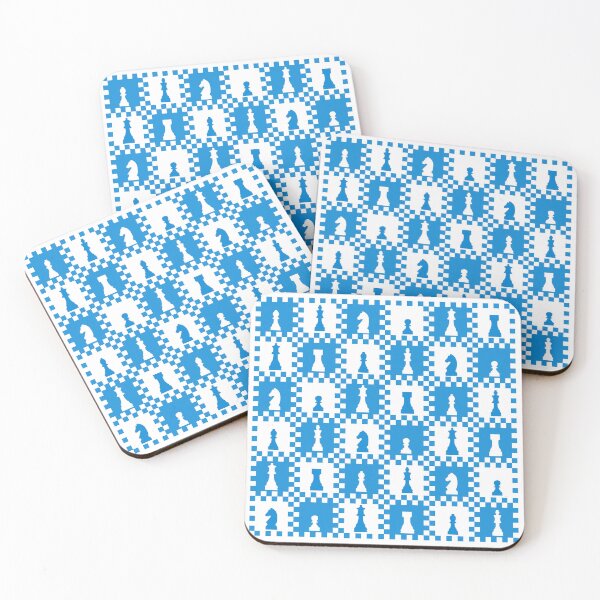 Item preview, Chess Chessmen Game Pieces on Checkerboard Blue and White designed and sold by KrisInStitches.
