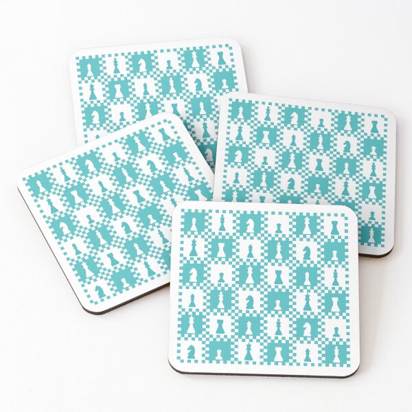 Item preview, Chess Chessmen Game Pieces on Checkerboard Turquoise and White designed and sold by KrisInStitches.