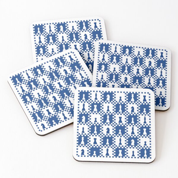 Item preview, Chess Chessmen Game Pieces on Checkerboard Navy Blue and White designed and sold by KrisInStitches.