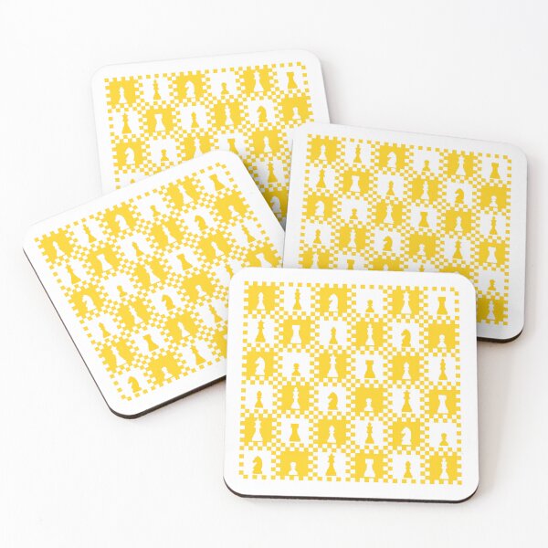 Item preview, Chess Chessmen Game Pieces on Checkerboard Yellow and White designed and sold by KrisInStitches.