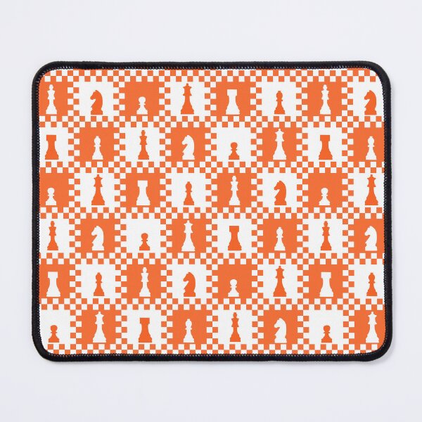Item preview, Chess Chessmen Game Pieces on Checkerboard Orange and White designed and sold by KrisInStitches.