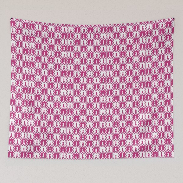 Item preview, Chess Chessmen Game Pieces on Checkerboard Hot Pink and White designed and sold by KrisInStitches.