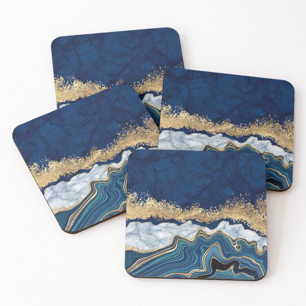 Item preview, Navy Blue + Gold Spatter Watercolor Abstract Painting With Geode Pattern designed and sold by EscapistDecor.