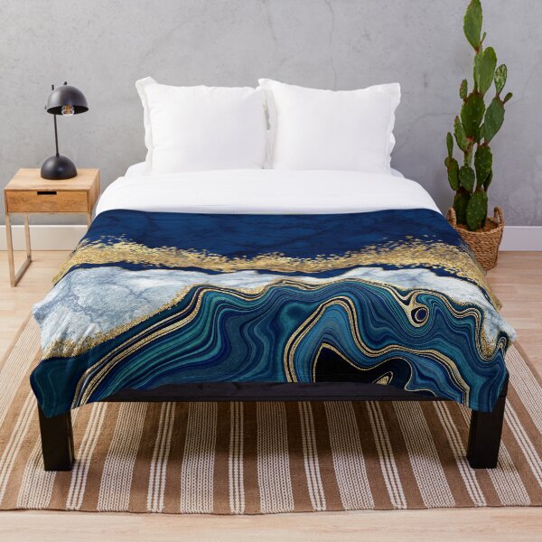 Item preview, Navy Blue + Gold Spatter Watercolor Abstract Painting With Geode Pattern designed and sold by EscapistDecor.
