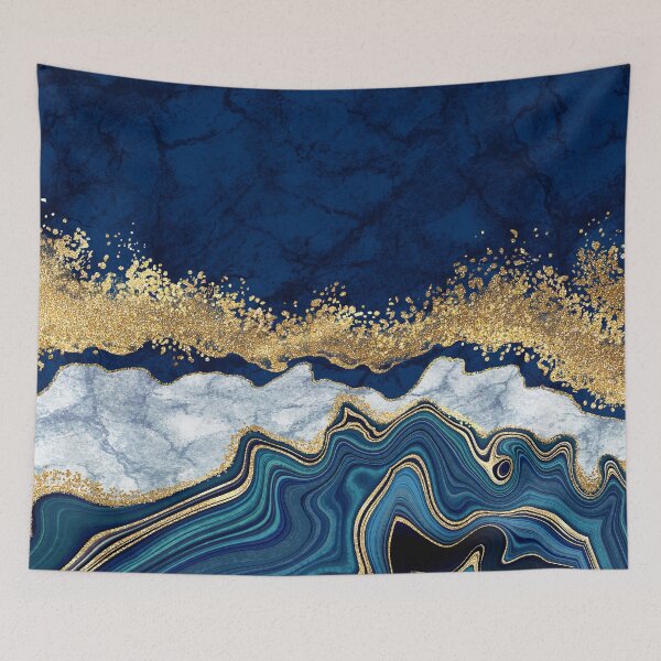 Item preview, Navy Blue + Gold Spatter Watercolor Abstract Painting With Geode Pattern designed and sold by EscapistDecor.