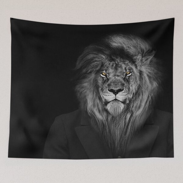 Item preview, Man in the form of a Lion , The lion person , animal face isolated black white	 designed and sold by MarketVisionAV.