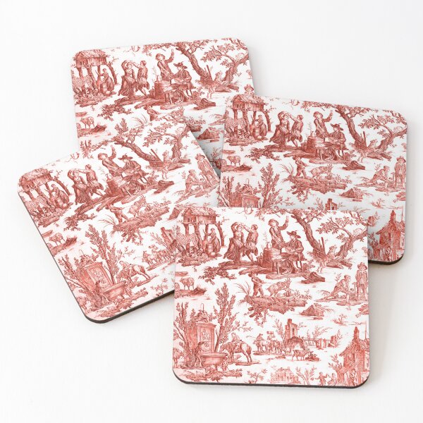 Item preview, Red and White Toile de Jouy  designed and sold by janesbotanics.