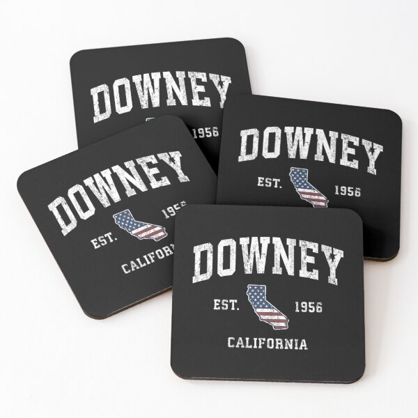 Downey California CA Vintage American Flag Coasters (Set of 4)