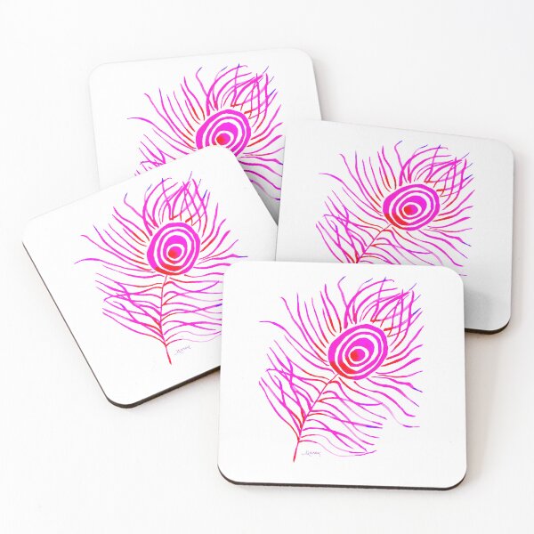 Item preview, Pink Peacock Feather on White Background designed and sold by MarcyBrennanArt.