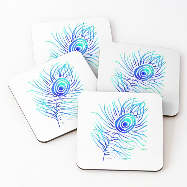 Item preview, Blue Peacock Feather on White Background designed and sold by MarcyBrennanArt.