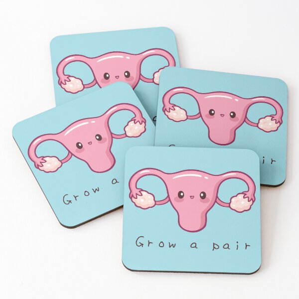 Item preview, "Grow A Pair" Cute Feminist Cartoon Uterus designed and sold by XXRebellion.
