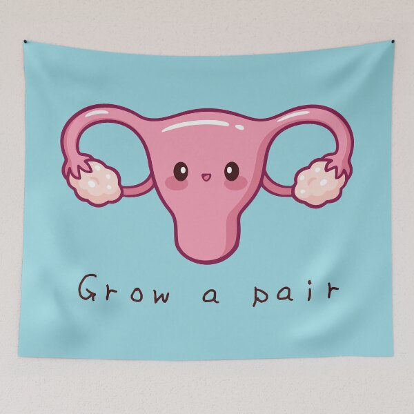 Item preview, "Grow A Pair" Cute Feminist Cartoon Uterus designed and sold by XXRebellion.