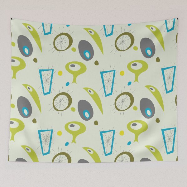 Item preview, Retro Mid Century Modern Atomic Abstract Alien in Green and Blue designed and sold by lovevisionkarma.