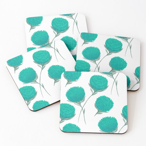 Aperçu de l'œuvre Fleurs turquoise avec des feuilles sur fond blanc créée et vendue par IrinaIkar.