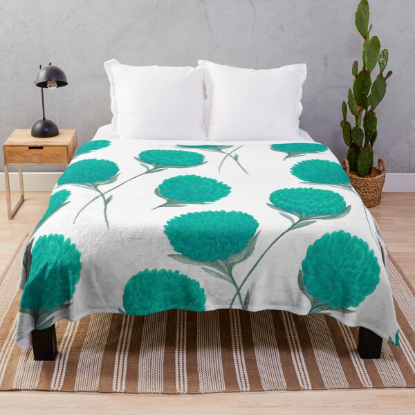 Aperçu de l'œuvre Fleurs turquoise avec des feuilles sur fond blanc créée et vendue par IrinaIkar.