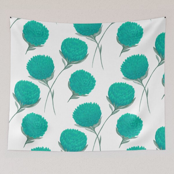Aperçu de l'œuvre Fleurs turquoise avec des feuilles sur fond blanc créée et vendue par IrinaIkar.