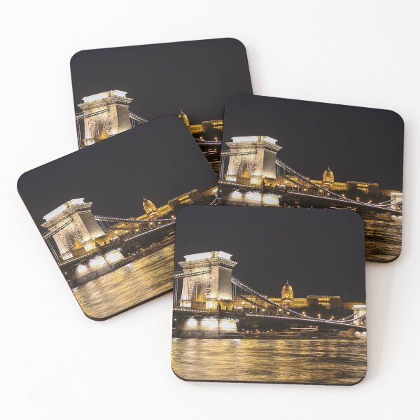 Item preview, Long exposure of Széchenyi Chain Bridge, Buda Castle and the Danube River at night in summer, Budapest, Hungary designed and sold by SnapTPhotograph.