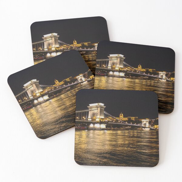 Item preview, Long exposure of Széchenyi Chain Bridge, Buda Castle and the Danube River at night in summer, Budapest, Hungary designed and sold by SnapTPhotograph.